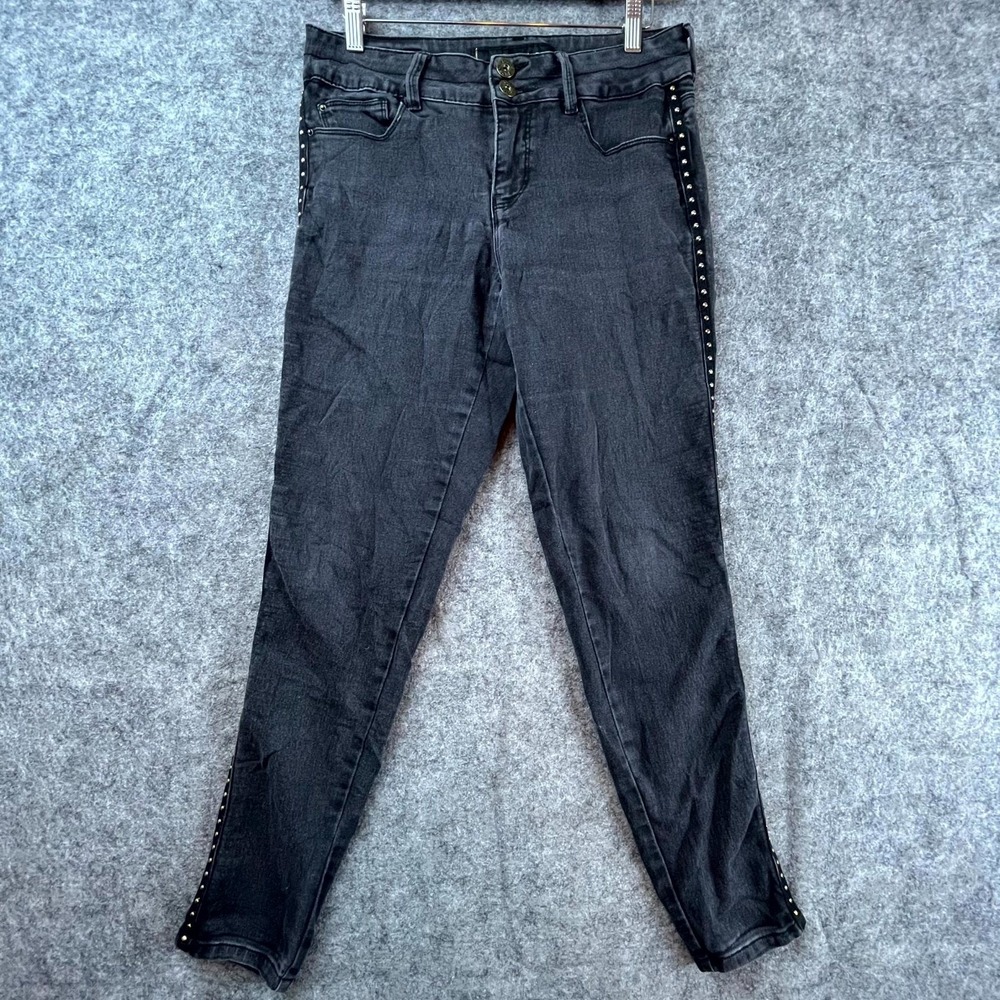 Thorn Jeans Women 8 Black Stretch Denim Studded Curvy Fit Skinny Rocker Punk Y2K